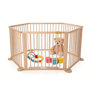 Parque infantil de madera maciza grande y ajustable para bebés y niños con puerta con cerradura - Product Image 1
