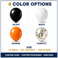 50 Ballons en Latex Confettis Halloween 12 Pouces Noir Blanc Orange, Globos, Ballons de Fête pour Anniversaire, Fournitures de Fête