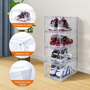 <b>Clear</b> PP Transparent Sneaker Crate Display Drop Front <b>Shoe</b> Storage <b>Box</b> Single Tier Kraft UV Magnetic Stackable <b>Shoe</b> Packaging - Product Image 1
