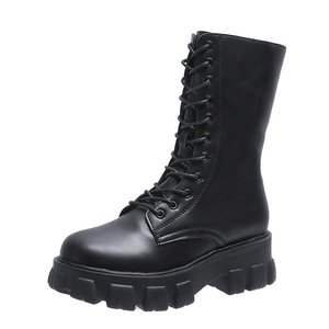 Lässige Damen-Stiefeletten aus PU-Leder mit dicker Sohle und Schnürung im Motorrad-Stil - Product Image 2