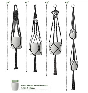 Suspensions pour plantes en macramé, corde de coton d'intérieur, pot de fleurs suspendu, panier porte-plante, décoration de patio, terrasse, plafond, jardin, maison - Product Image 3