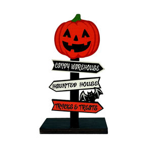 Panneau décoratif d'Halloween en bois, tête de citrouille effrayante, décoration de table pour farces, 8x4x14CM, LED blanc chaud pour la maison et la maison hantée - Product Image 1