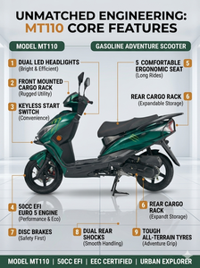 Scooter Euro 5 <span class=keywords><strong>50cc</strong></span> EFI 4 temps refroidi par air, cyclomoteur 49,5 ml 2,1 kW 45 km/h, CVT automatique, démarrage électrique, frein à disque, pneus 12 pouces, 5,4 L - Product Image 3