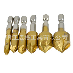 6Pc Titanium Plated Five Blade Chamfering Tool 1/4 Hex Shank For Plywood Woodworking - Product Image 2