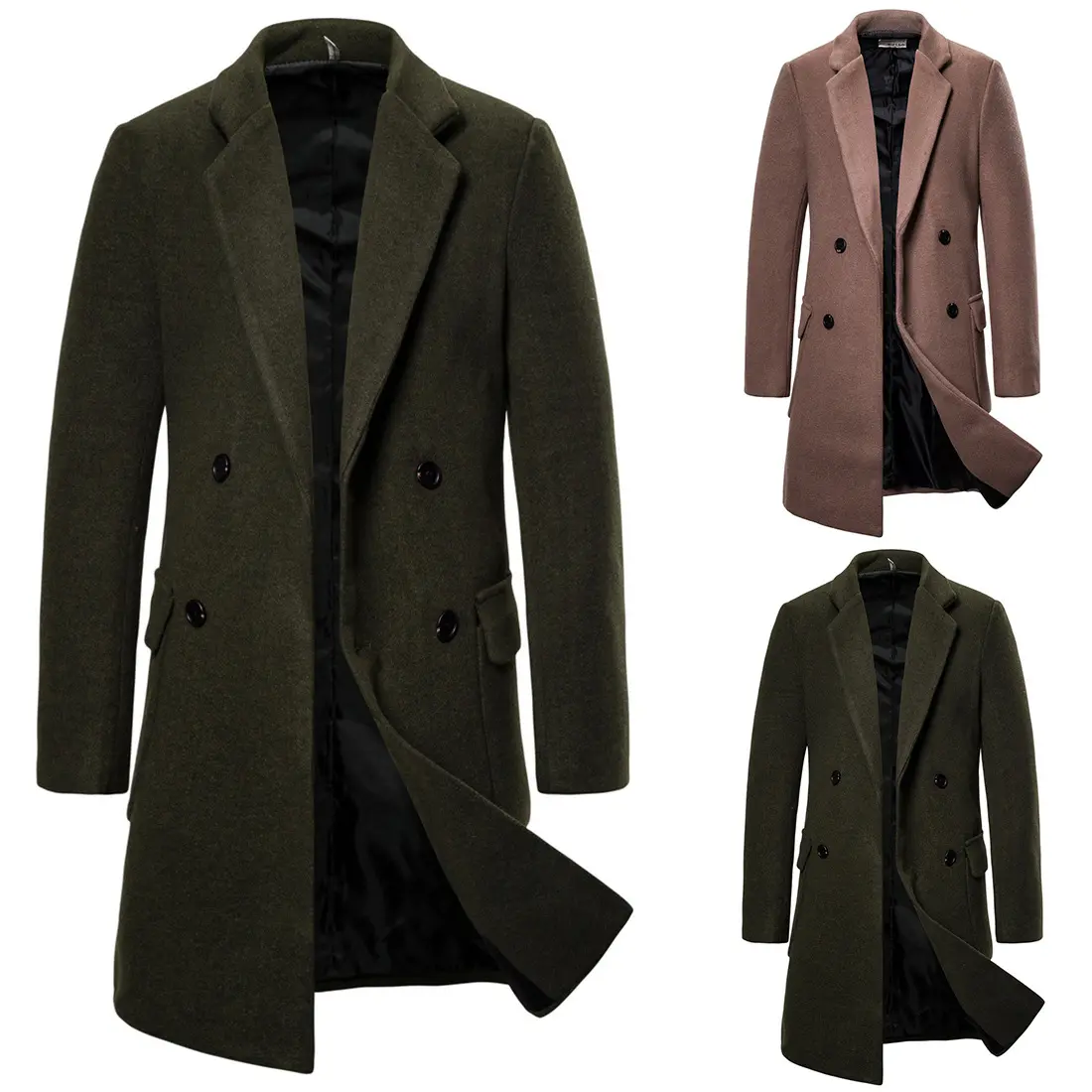 Wholesale Custom Wool Trench Coat Men Double Breasted Overcoat Fashion Solid Color Long Wool Trench Coat