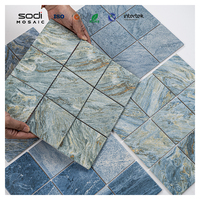 Carrelage de piscine en porcelaine effet marbre 300x300mm, vert émaillé antidérapant, pour projets de villas haut de gamme et spas extérieurs