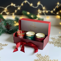 Boîte d'emballage en verre personnalisée de luxe avec logo, coffret cadeau de bougies de Noël, ensemble de 3 pièces