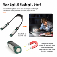 Lampe de travail mains libres à suspendre au cou, rechargeable USB-C, avec lumière flexible et flash rouge pour réparation automobile, camping et course nocturne