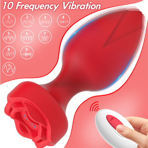 ของเล่นทางเพศแบบไร้สายสำหรับการนวดต่อมลูกหมากและปลั๊กเสียบก้นรูปดอกกุหลาบสีแดง ทำจากวัสดุซิลิโคนสำหรับผู้ชายและผู้หญิง - Product Image 5