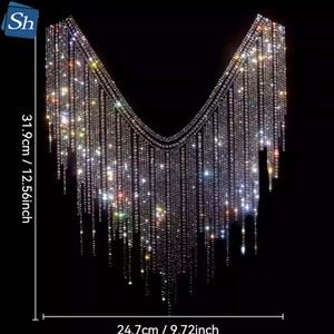 Motivo di Lusso con Strass Termoadesivi a Collo a V per Abito da Sposa, Elegante Collo in Cristallo Blu, Applicazione Termoadesiva, Vendita all'Ingrosso dalla Fabbrica - Product Image 3