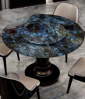 Table en granit bleu de Lemuria du Brésil de luxe, polie, ronde et rectangulaire, adaptée au salon