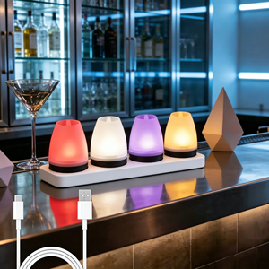 Juego de luces ambientales (paquete de 4) – Lámparas de vela recargables con control táctil, luz LED que cambia de color y base de carga - Product Image 1
