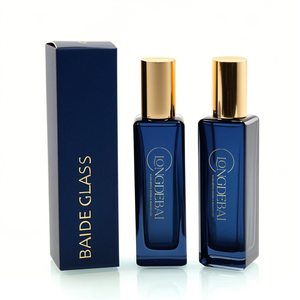 Wholesale Rectangle Perfume Glass <b>Bottle</b> Clear Empty Crimp Square Glass 30ml 50ml 100ml Blue Perfume <b>Bottle</b> with Metal Cap - Product Image 1