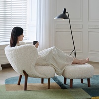 Zayshine Französischer Retro-Cremefarbener Sherpa-Samt-Stoff-Relax-Sessel für Wohnzimmer und Schlafzimmer mit Massivholzfüßen, Kaffeehaus-Sofa-Sessel