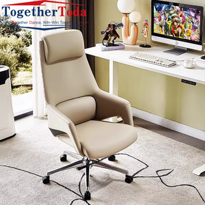 Chaise de bureau de direction moderne en cuir luxueux avec dossier haut et appui-tête réglable pour bureaux de patron/directeur - Product Image 5