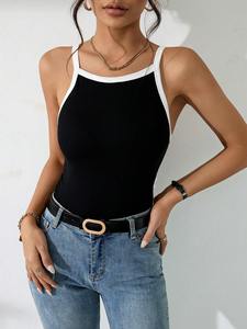 OEM Custom Logo Wholesale Ribbed Knit Cotton Black <strong>White</strong> Color Block Casual Asymmetrical <strong>Backless</strong> Women's Slim Fit Tank <strong>Top</strong> - Product Image 6