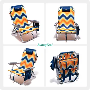 SunnyFeel כיסא חוף מתקפל 5 מצבים להניח שטוח תרמיל נייד מתקפל כסאות חוף כבדים עם תיק קירור