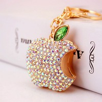 Gantungan Kunci Carabiner Unisex Promosi Mewah Berhias Rhinestone dari Paduan Seng dengan Sablon Desain Apel Lucu