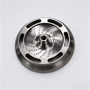 Disco atomizador de acero inoxidable mecanizado por CNC de 5 ejes con electroerosión por hilo, recortes de ligera perforación y base roscada para orificios de pulverización en equipos. - Product Image 1