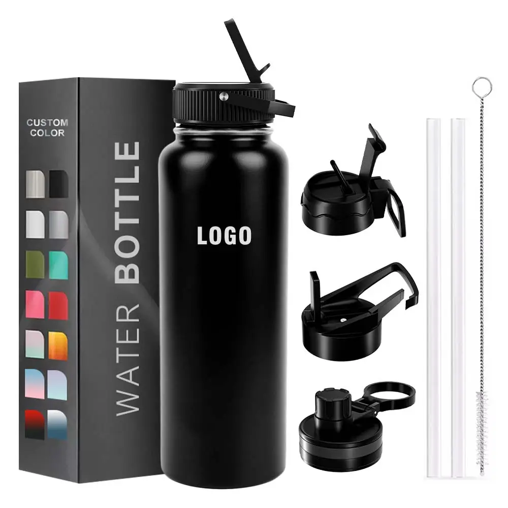 Hot Sales Business Gift 12 24 32 40 64 Oz 1 l Metal Stainless Steel Gym 1l Water Bottle With Straw And Handle