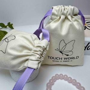 Sac à poussière en coton biologique de haute qualité, recyclable, pour bijoux, avec logo personnalisé imprimé, emballage cadeau, pochette à cordon - Product Image 3