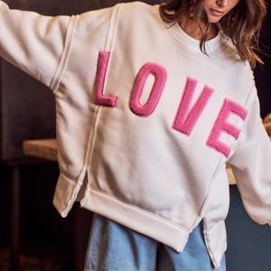 Custom Love Badge anteriore goffrato Winter letterk <span class=keywords><strong>felpa</strong></span> da donna girocollo eco-friendly in maglia oversize oversize - Product Image 4