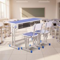 Ensemble de bureau et chaise double ergonomique réglable pour étudiants avec structure métallique pour l'étude en classe