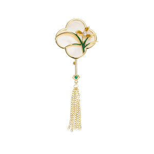 Flower Shape Brooch Zinc Alloy With Tassel Fan Design For Women Party Wear Chinese Style Lapel Pin Accessory - Product Image 5