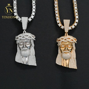 Colgante de Jesús con Incrustaciones de Diamantes de Imitación, Chapado en Oro de 18k sobre Plata de Ley, Joyería Personalizada para <span class=keywords><strong>Raperos</strong></span>, Pasa el Test de Diamantes - Product Image 1