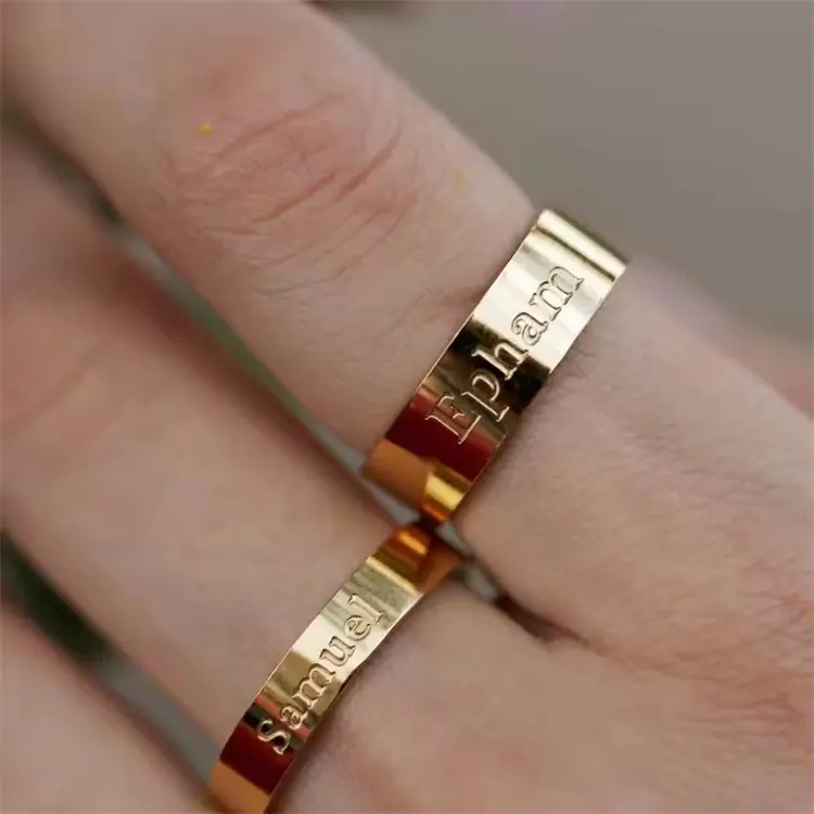 Joyería inspirada, nombre de número de Ángel personalizado, anillos personalizados, anillo de banda de oro grabado de acero inoxidable resistente al agua para mujer