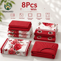 Ensemble de draps de lit king size personnalisés OEM/ODM, 8 pièces, motifs floraux imprimés, en microfibre, avec rideaux assortis