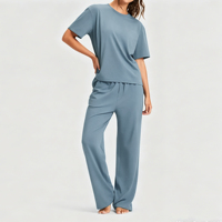Ensemble de pyjama en coton de bambou pour femmes, été/printemps, tricoté, vêtements de nuit confortables, t-shirt à manches courtes et pantalon
