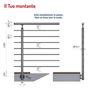Hauteur de fixation latérale verticale ronde P110109-7XA4 1.10m Acier inoxydable AISI 316 avec 7 trous Ø 42.4 et Ø 12.5 Rails finition satinée - Product Image 1