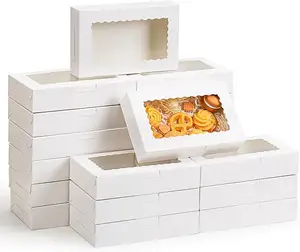 Bakery Paper Boxes with Window Brown White Treat Boxes for Cookie Small Cake Pastry Boxes or Dessert