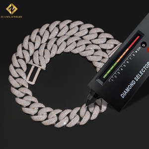 Collar de Moissanita de 22 mm con Incrustaciones de Diamantes, Cadena de Eslabones de Plata 925 con Baño de Rodio, Estilo Hiphop para Hombre, Cadena Cubana - Product Image 1