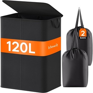 Nouveaux paniers à <span class=keywords><strong>linge</strong></span> doubles de 120 L avec couvercle et design détachable pour le <span class=keywords><strong>rangement</strong></span> des vêtements dans la chambre et la salle de bain - Product Image 2