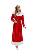 Erwachsenen-Weihnachtskostüm für Damen, Frau Claus Kleid, Rot, Langarm, Festtagskostüm für Party, Karneval, Bühnenauftritte