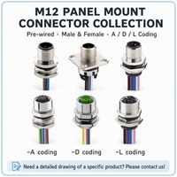Connecteur M12 à montage sur panneau, mâle/femelle, codage A/D/L, étanche IP67, câble Ethernet industriel pré-câblé pour capteur, 3, 4, 5, 6, 8, 12, 17 broches