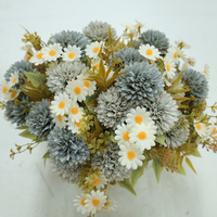 Buket Campuran Bunga Pompon & Daisy Musim Gugur Buatan, Rangkaian Bunga Krisan Chamomile Palsu