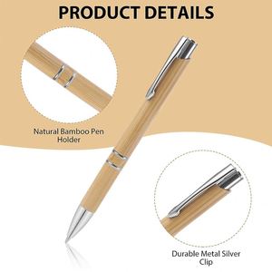 Stylo bille personnalisé en bambou naturel, écologique, double anneau, avec clip métallique argenté, idéal pour les cadeaux - Product Image 4