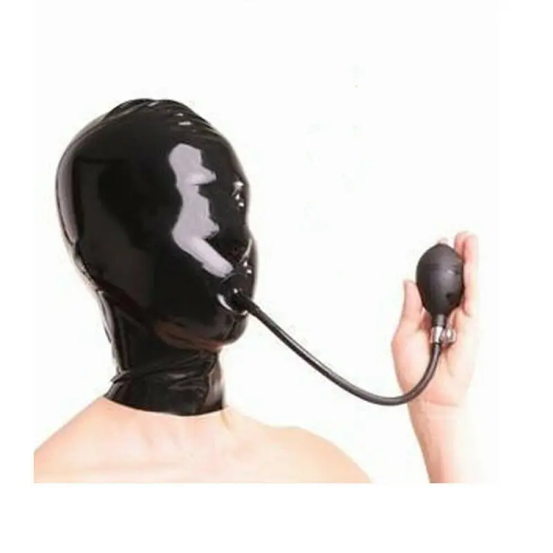Adult Fetish Suffocation Mask Sexy Latex Headgear Mask with Zipper Cosplay Black Rubber Latex Mask Hood