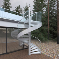 Escalier en colimaçon de luxe, escalier en arc, escalier intérieur/extérieur, marches d'escalier en acier, escalier en colimaçon en métal avec marches en bois