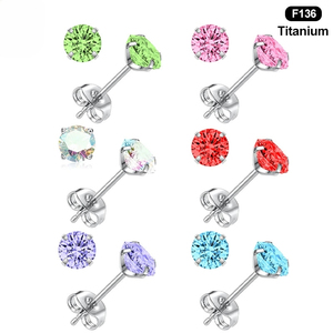 Boucles d'oreilles clous en titane F136 avec pierres précieuses et extrémités papillon pour piercing d'oreille et de cartilage |   Bijoux de corps colorés en gros - Product Image 2
