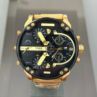 Montre-bracelet de luxe pour homme, grand boîtier, quartz, chronographe multi-fuseaux horaires, étanche 3 bars, bracelet en acier inoxydable doré, style hip-hop