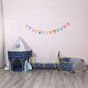 Tente pour enfants 3-en-1 : maison de jeu, tunnel rampant, piscine à balles, ensemble capsule spatiale bleue pour jeux d'intérieur - Product Image 1