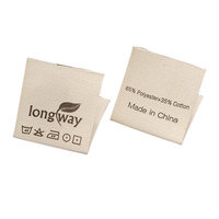 Étiquettes tissées en coton de haute qualité pour vêtements, personnalisées avec logo de marque privée, pliées en bout, pour col et ourlet