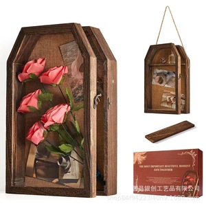 Vintage Wooden Wall Mounted Photo <b>Frame</b> With Dried Flower Display Handmade Decorative Storage Box For Home Decoration - Product Image 1
