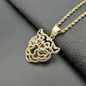 Free Sample Hiphop Style Green Eye Hollow Lion Head <b>Animal</b> Gold Plated Stainless Steel Pendant <b>Crystal</b> Rhinestone Claw Setting - Product Image 5