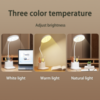 Lampe de bureau créative à brancher sur USB avec porte-stylo, trois températures de couleur, lampe de lecture de livre, lampe de table d'étude