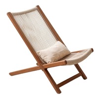 Kursi Santai Lipat Kayu Solid Anyaman Tali Tangan dengan Bantal untuk Balkon Ruang Tamu Relaksasi Dalam Ruangan